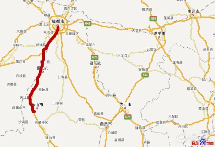 路线图:从成都出发,沿成乐高速经新津,眉山到达乐山大佛景区,全长150