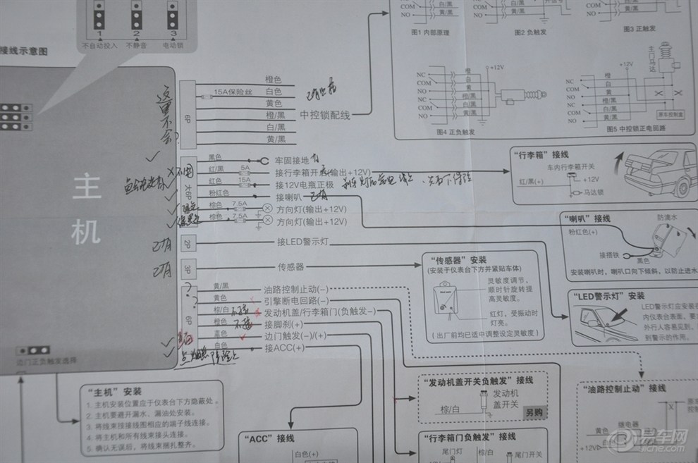 求助鱼会,防盗器中控配锁线安装问题,继续折腾!