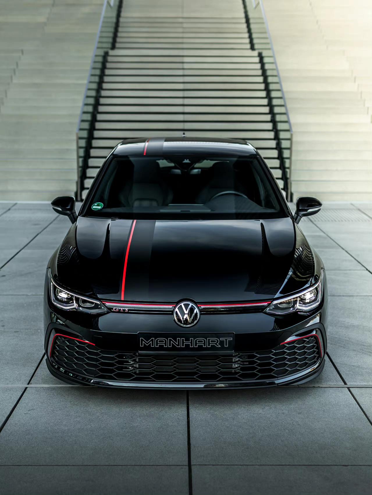 manhart改装的高尔夫gti,星空顶,全身黑化, h&r弹簧,19寸轮毂,爱