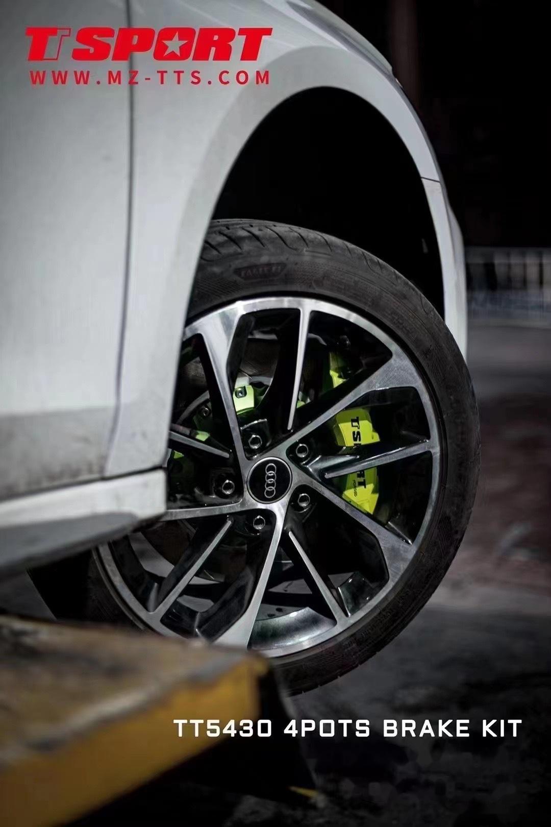 奥迪a3升级tt5430荧光绿刹车改装案例 -锻造大四活塞卡钳 -330x28m