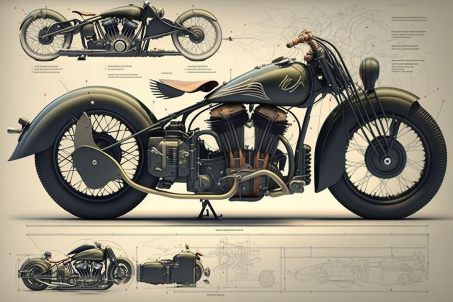 复古摩托车设计 ai平台:midjourney