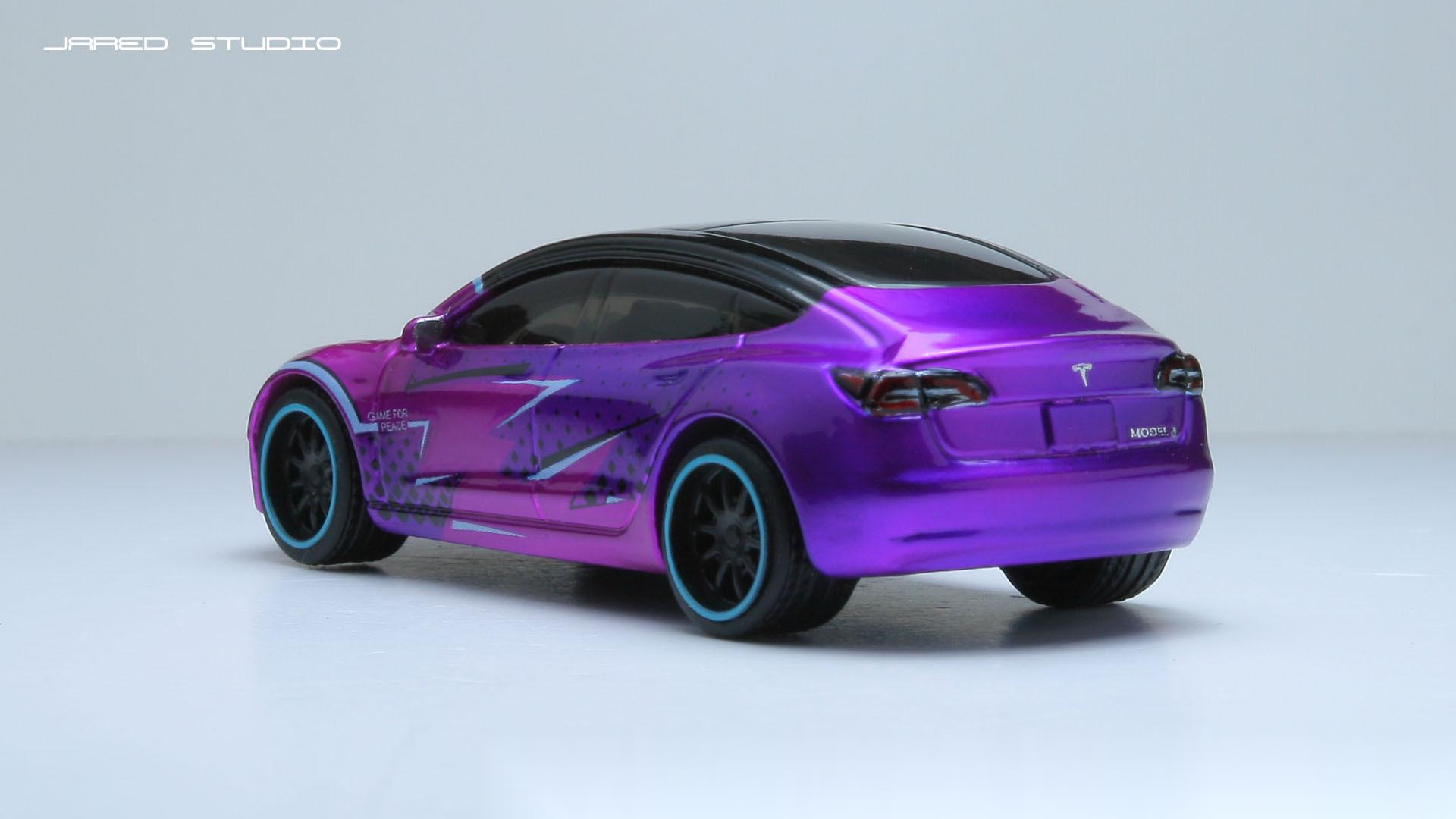 细做一辆风火轮特斯拉model 3改和平精英游戏涂装,分色配和多次试制的