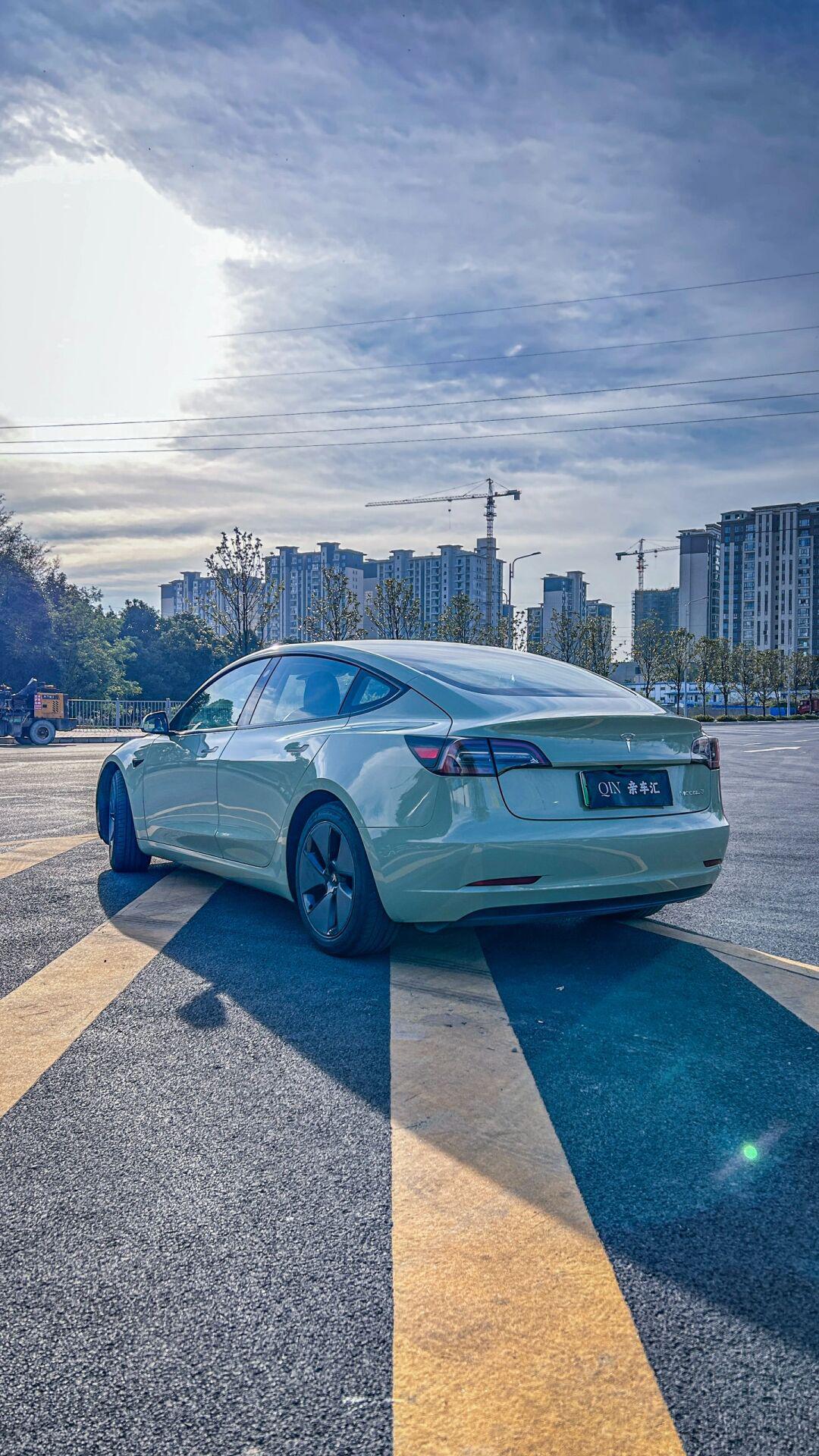 特斯拉model3|钢琴卡其绿92低趴姿态 雅致