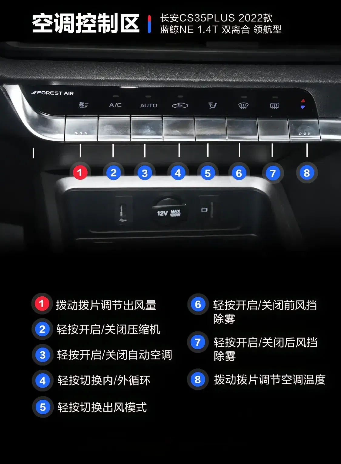 长安cs35 plus按键详解