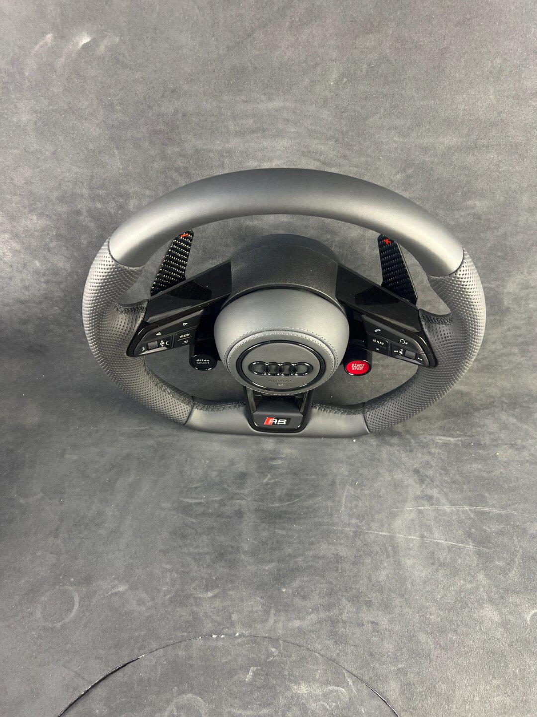 奥迪rs方向盘,打孔皮平底运动款方向盘,老款改新款r8方向盘,一键启动