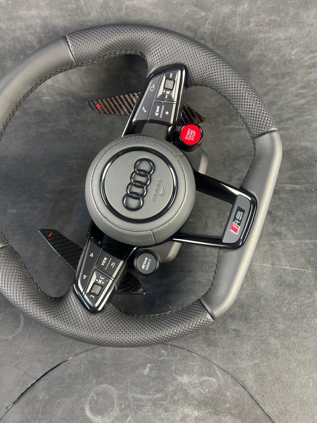 奥迪rs方向盘,打孔皮平底运动款方向盘,老款改新款r8方向盘,一键启动