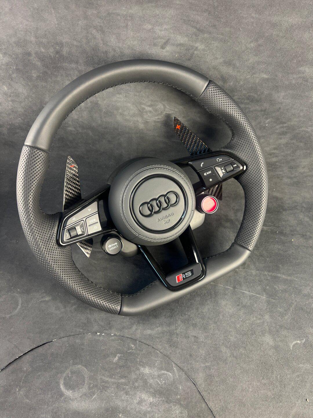 奥迪rs方向盘,打孔皮平底运动款方向盘,老款改新款r8方向盘,一键启动