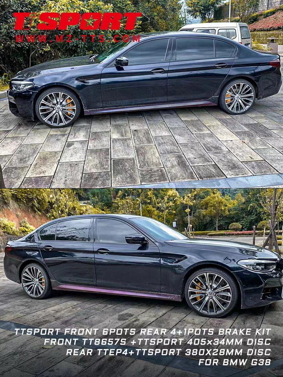 改装案例|宝马5系(g38)升级tt前六后四 -前轮tt8657锻造六活塞卡钳