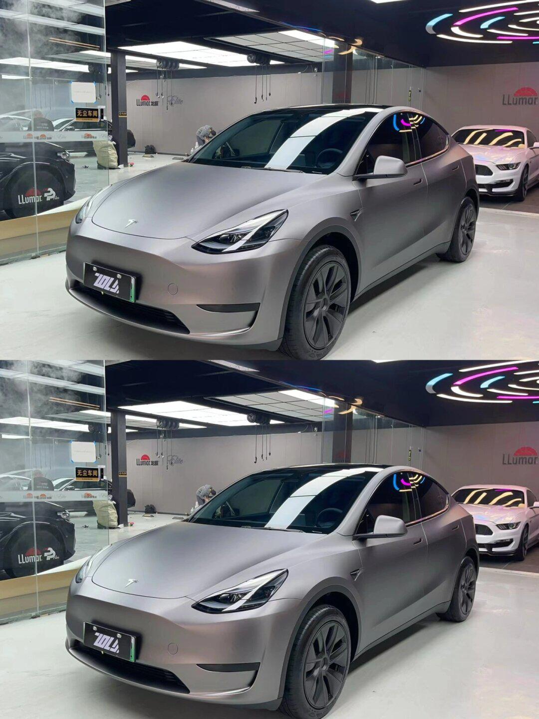 特斯拉modely改色amg金属火山灰 改完后悔了