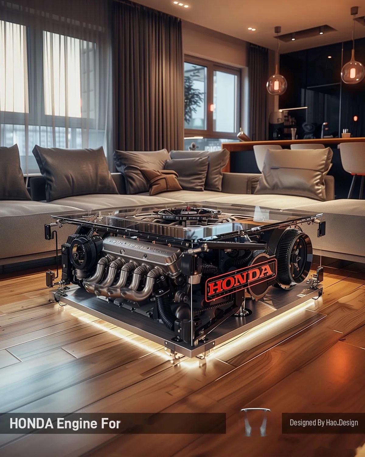 现在的ai真是无所不能 如果在自家的客厅放这样一张发动机茶几,那真是