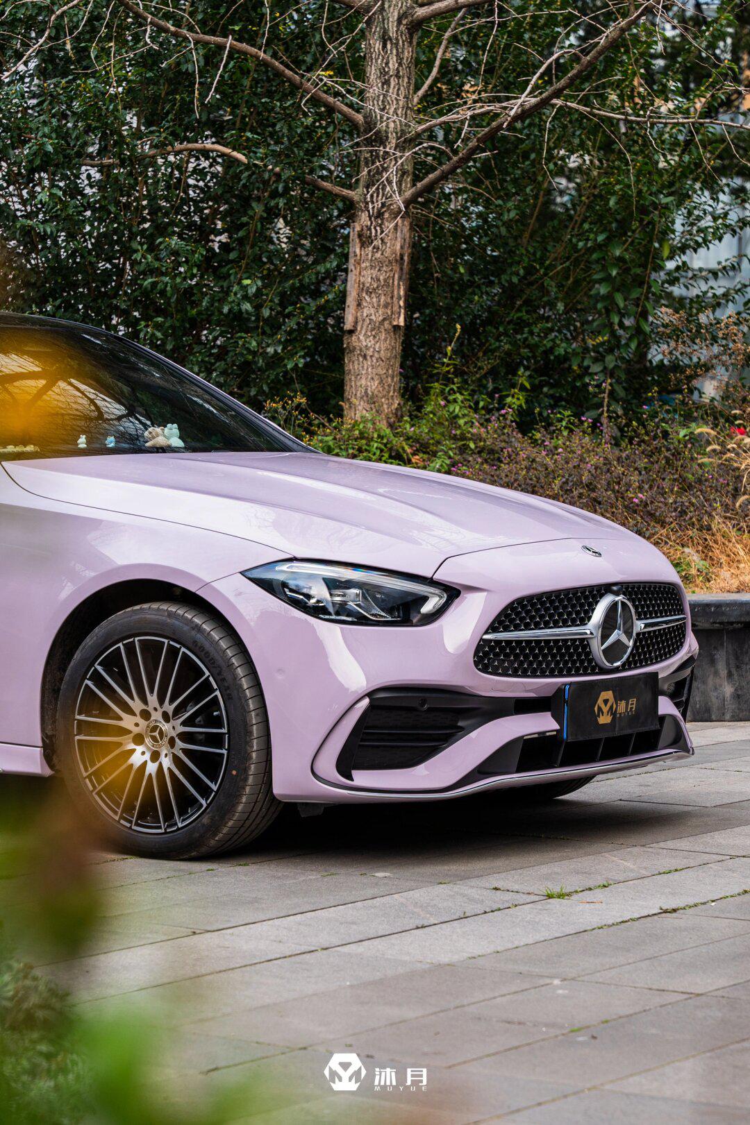 奔驰新c260l #muyue沐月 改色:迷雾灰紫90 这种灰调的浅紫色真的氛