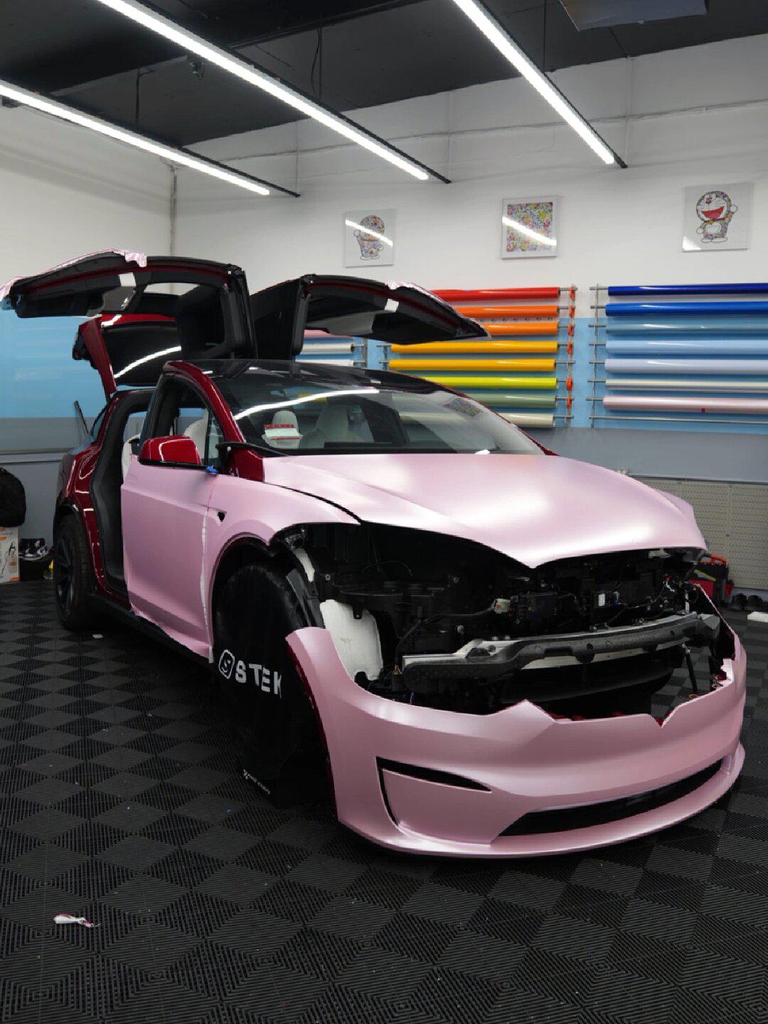 特斯拉 model x 电光金属樱花粉96 丨改色膜