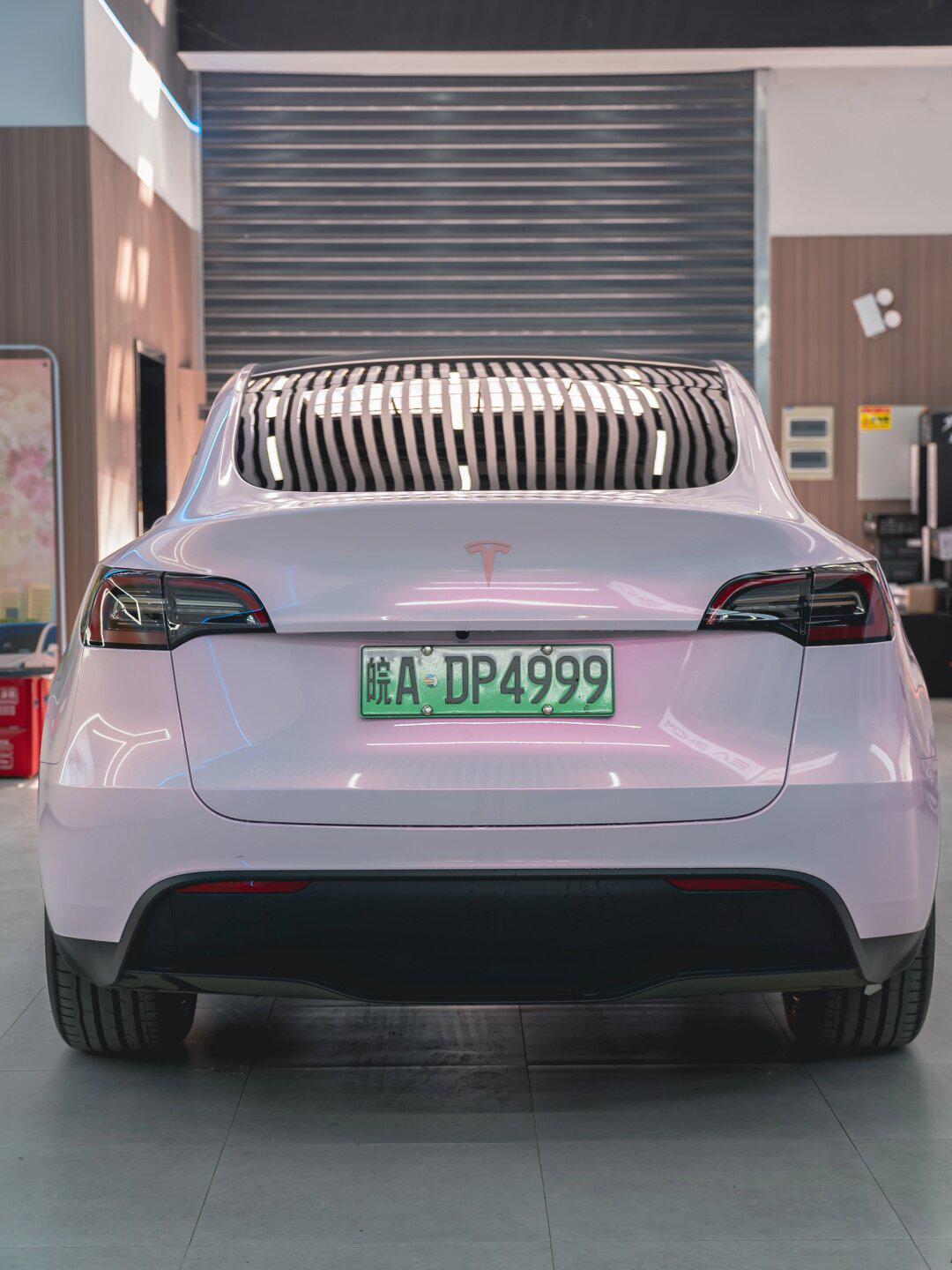特斯拉model y全车花悦粉胭脂粉点缀