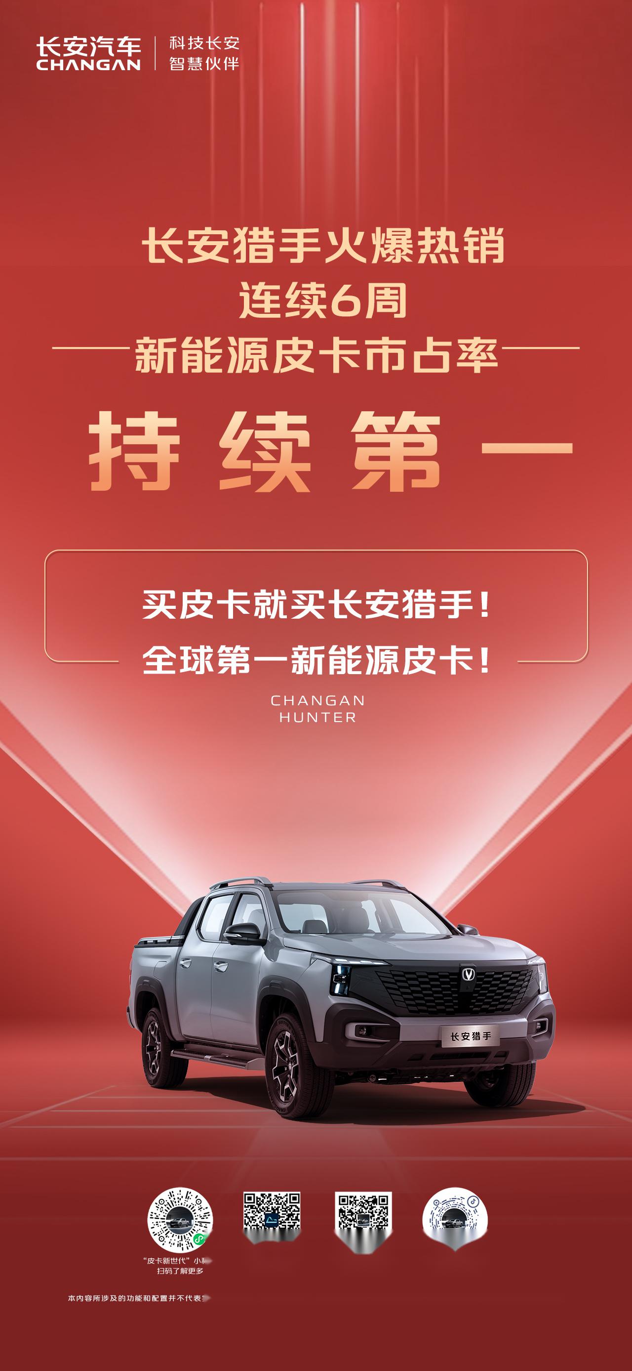 长安猎手火爆热销连续6周蝉联新能源皮卡市占率第一硬核实力绝对ok