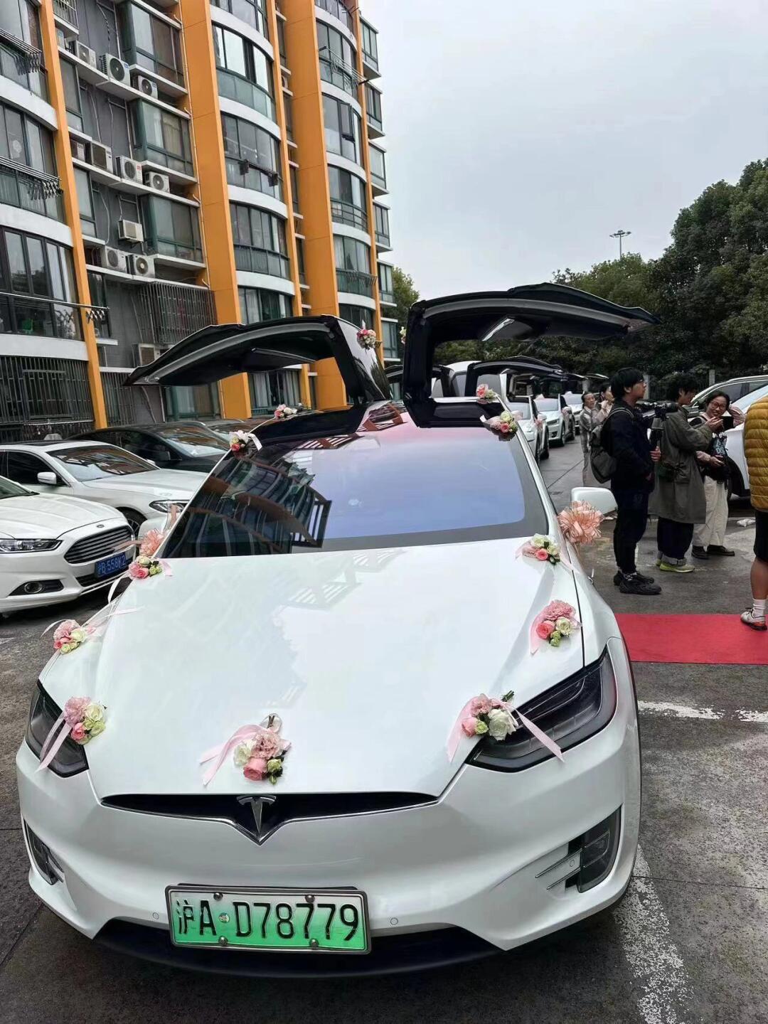 白天鹅般的浪漫爱情婚礼 特斯拉海鸥门车队_model x社区_易车社区