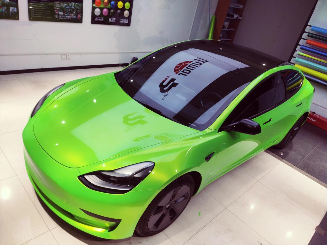 787878特斯拉 model3 改色幻彩金绿,让你的_model 3社区_易车