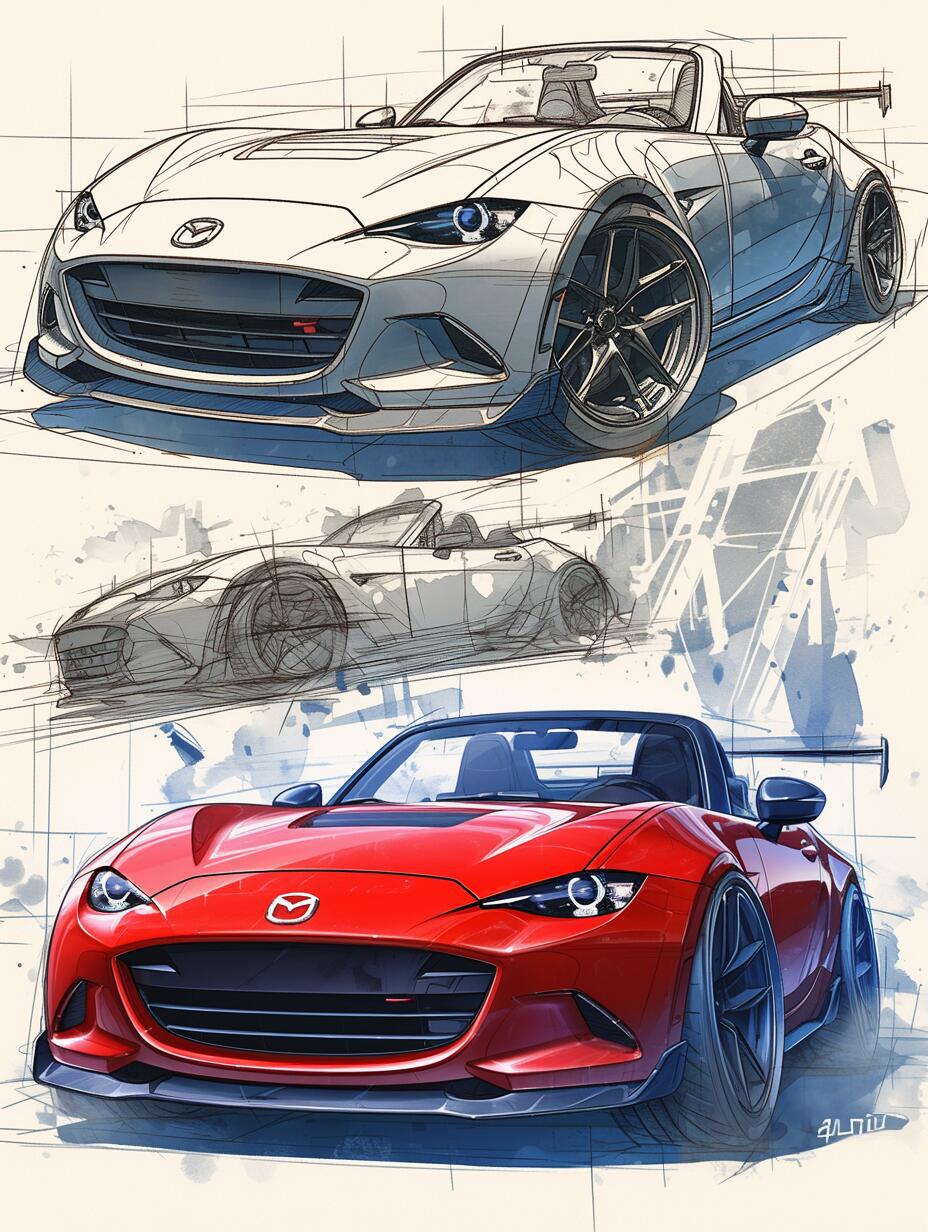 马自达mx5新老车型漫画0396设计手稿