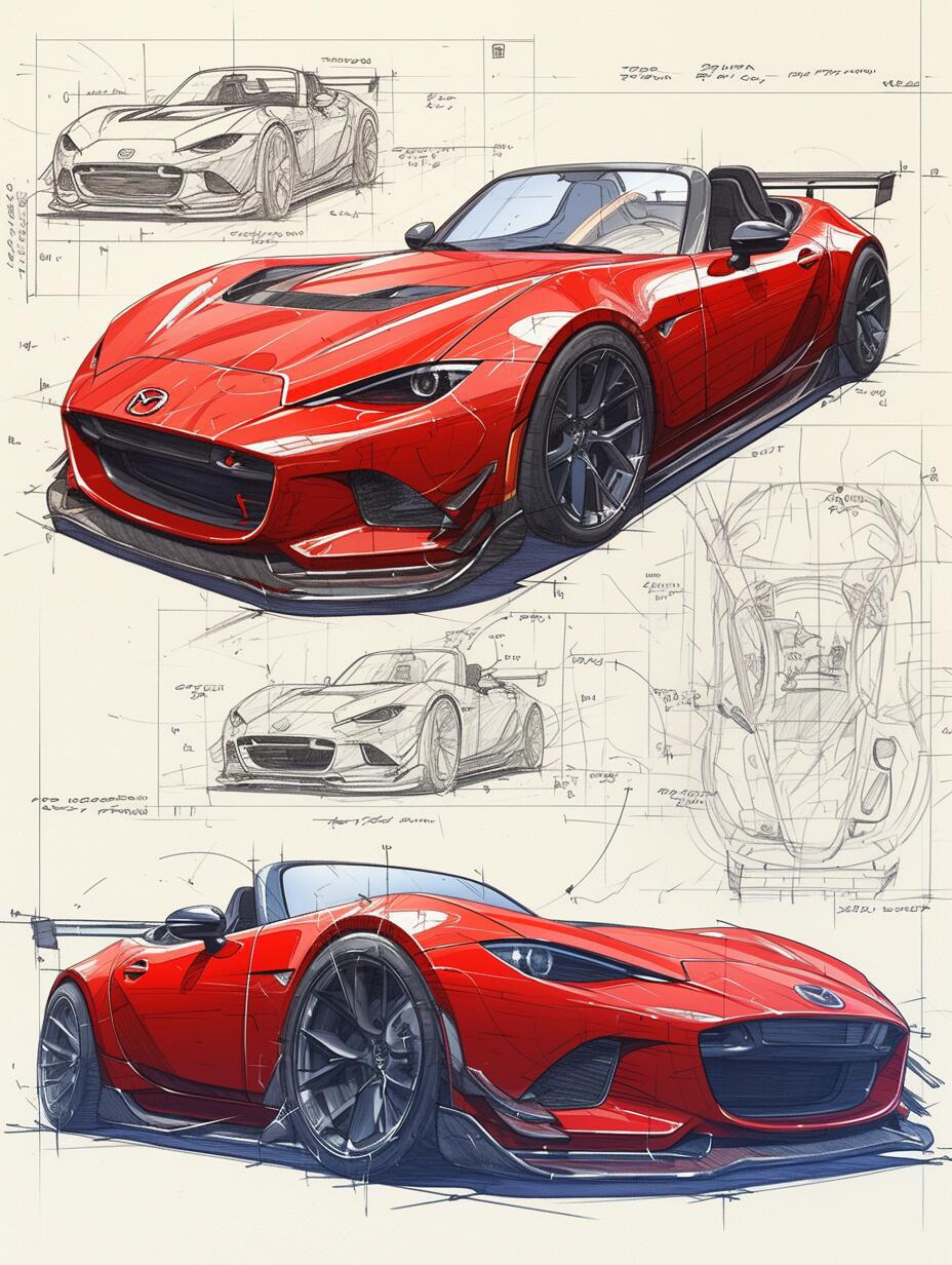 马自达mx5新老车型漫画🧑🎨设计手稿