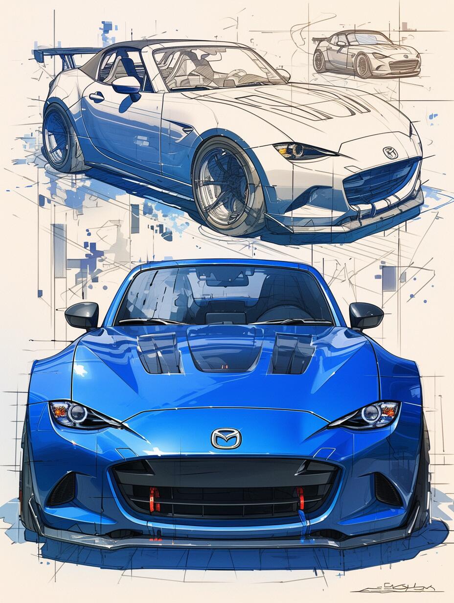 马自达mx5新老车型漫画0396设计手稿
