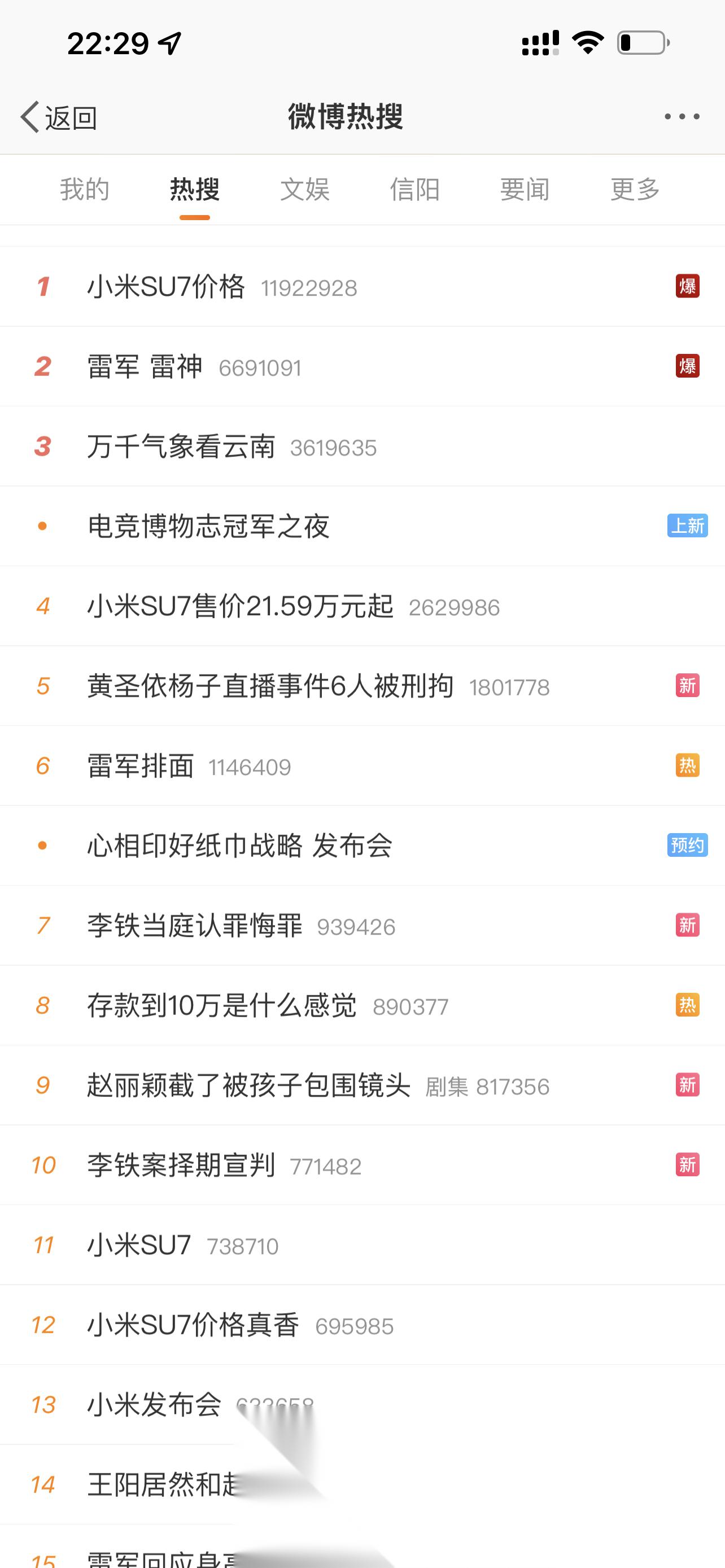 今晚小米热度好高,热搜榜这么多词条,真是厉害.