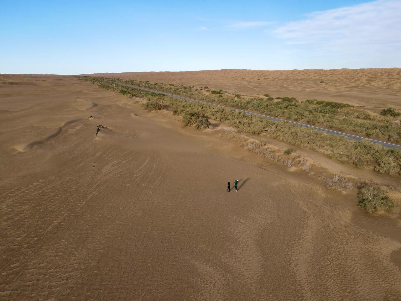 这是塔克拉玛干沙漠,公路两侧的防沙林,绵延500多_汽车杂谈社区_易车