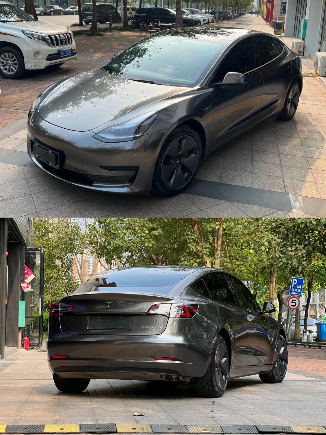 特斯拉3贴膜案例|液态金属枪灰真配这个车!