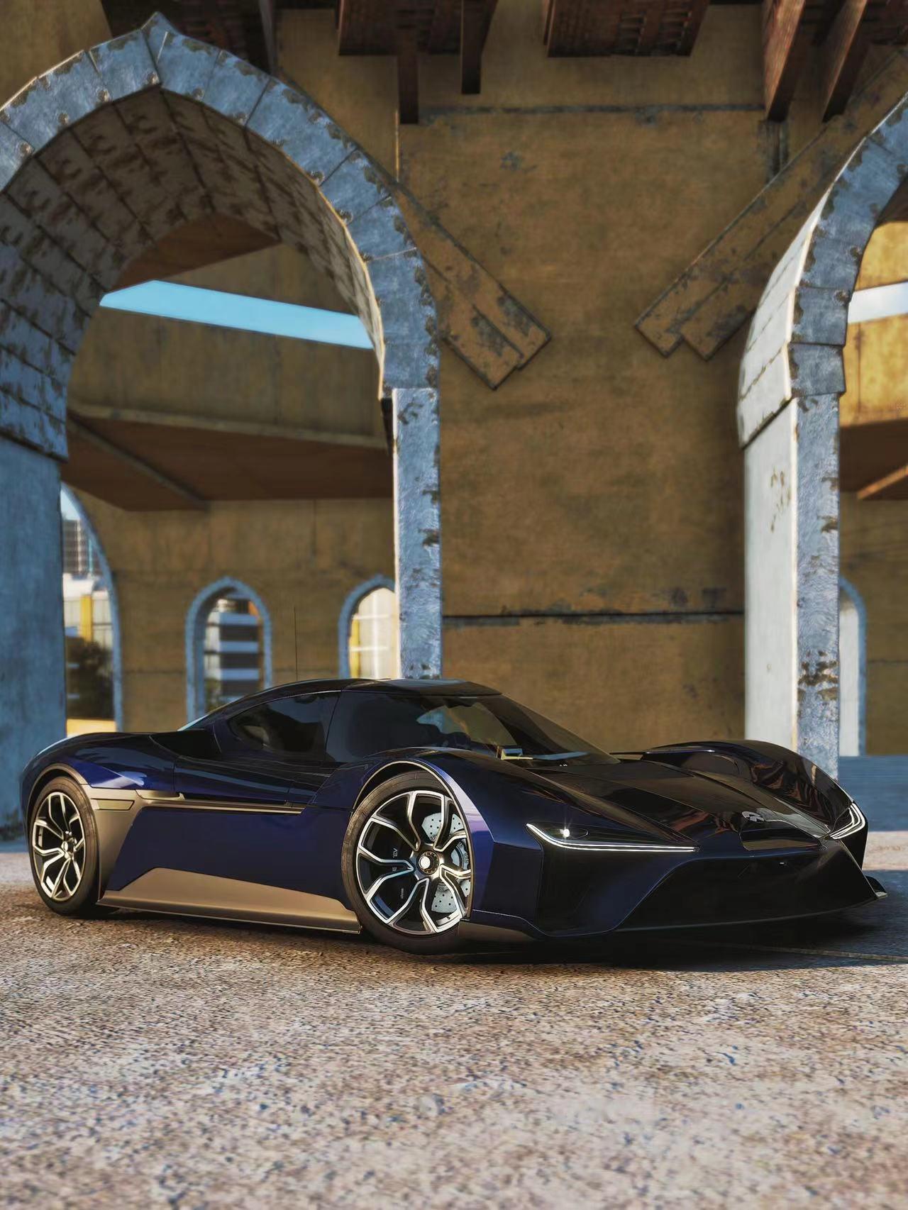 蔚来ep9 外观方面可谓是浓浓的超跑风格,前保险杠两侧设计有大尺寸的