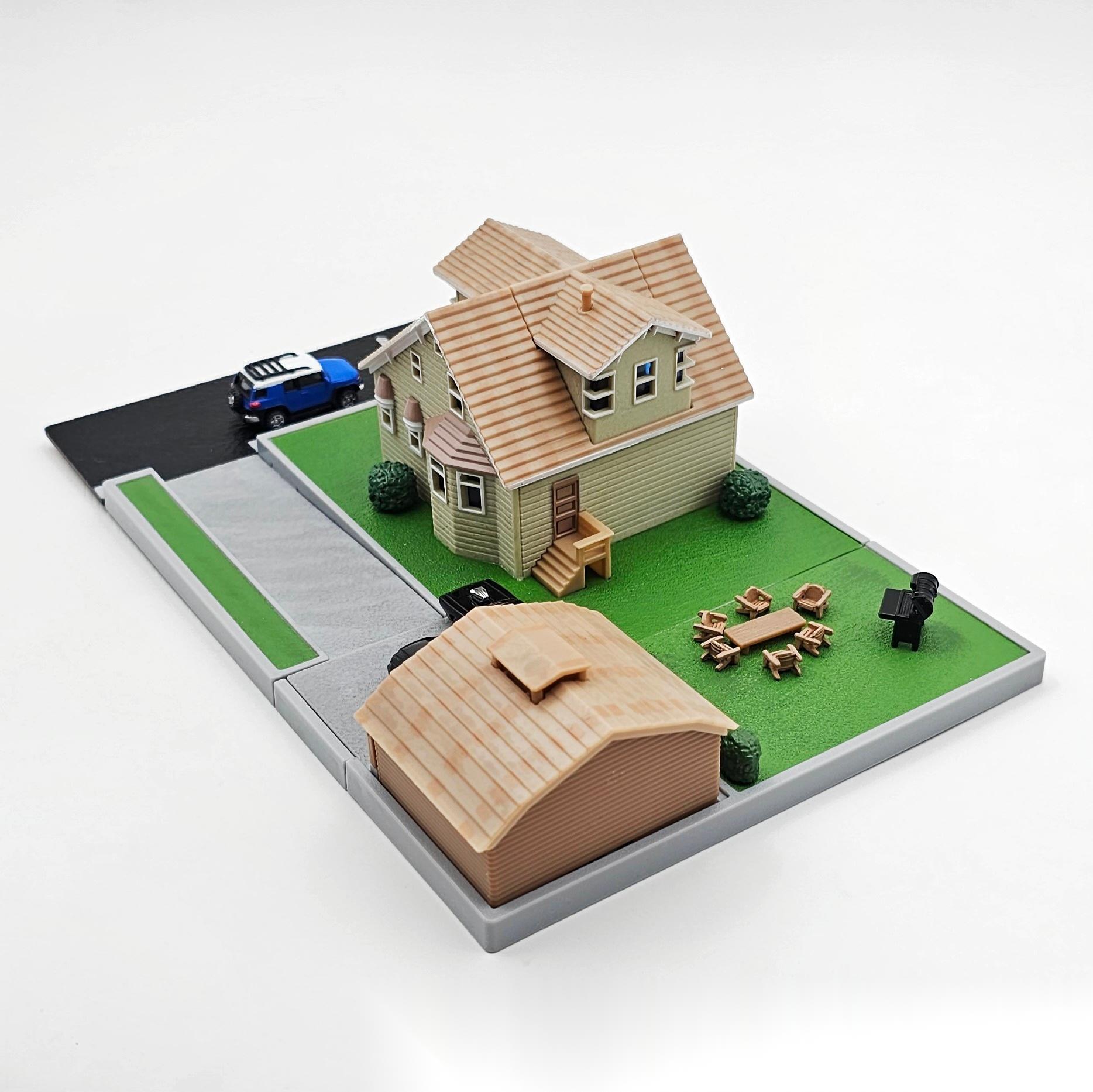 佳达 托雷多的房子 比例1/90 塑料场景 合金制丰田supra和道奇charg