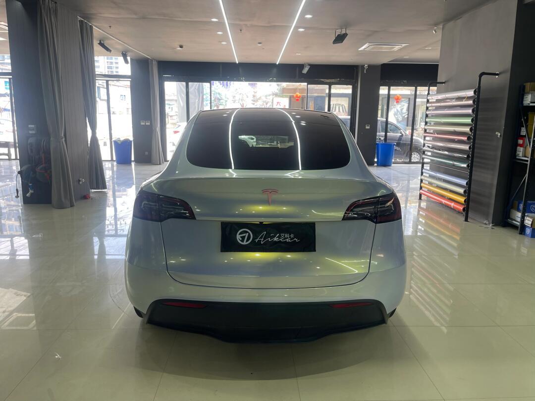 特斯拉y改色亮面远峰蓝魅金