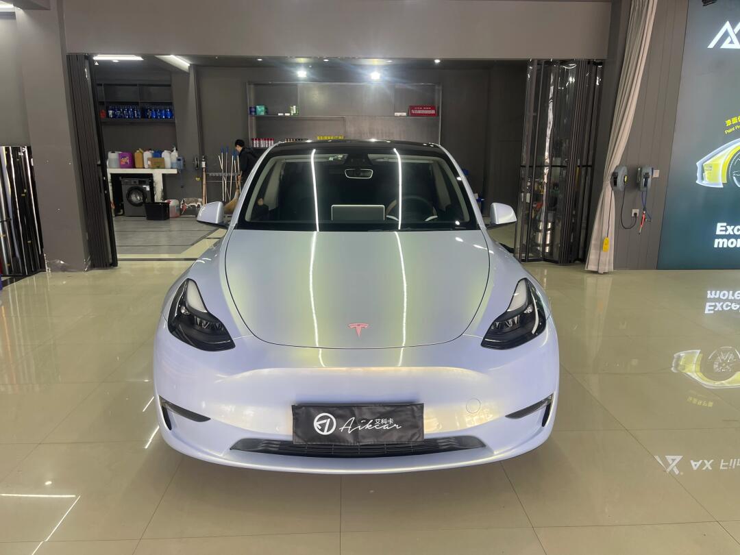 特斯拉y改色亮面远峰蓝魅金