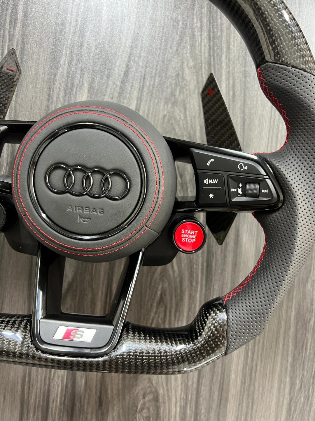 全新 奥迪a4l a5 a6l q5 q7改装r8碳纤维方向盘总成 平底运动款多