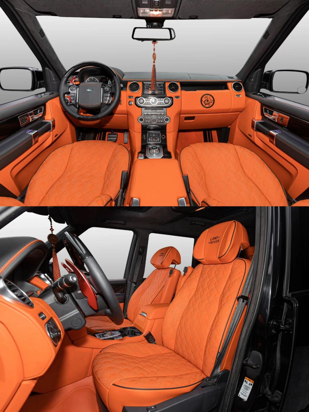 路虎发现4升级整车刺绣爱马仕橙内饰