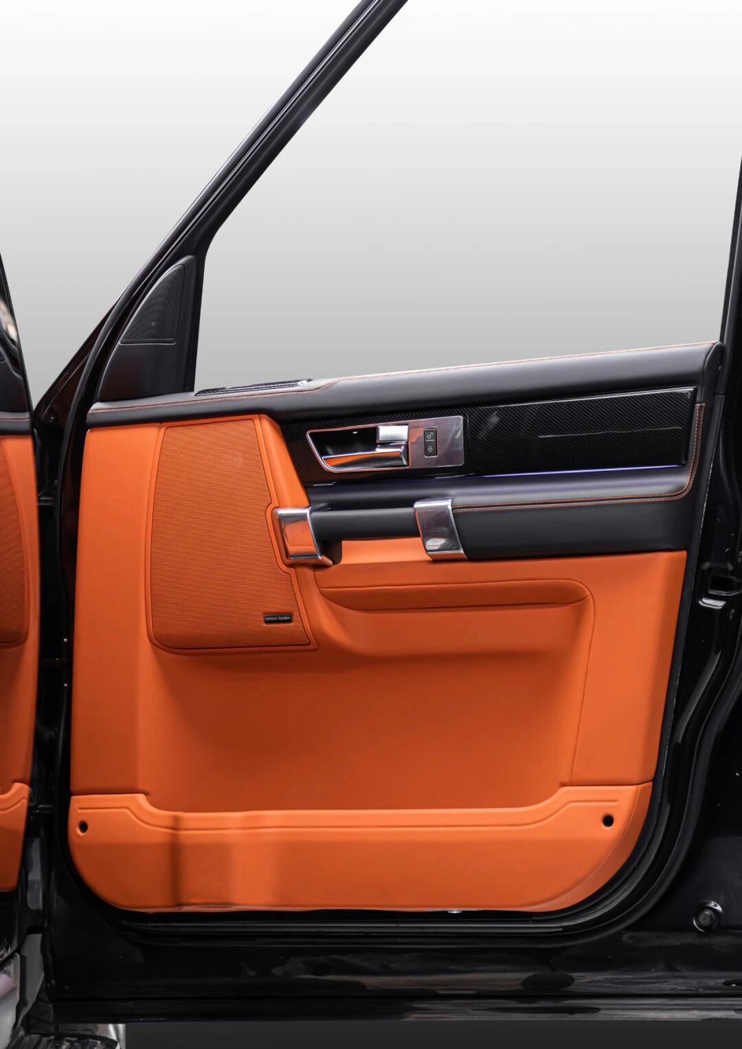 路虎发现4升级整车刺绣爱马仕橙内饰