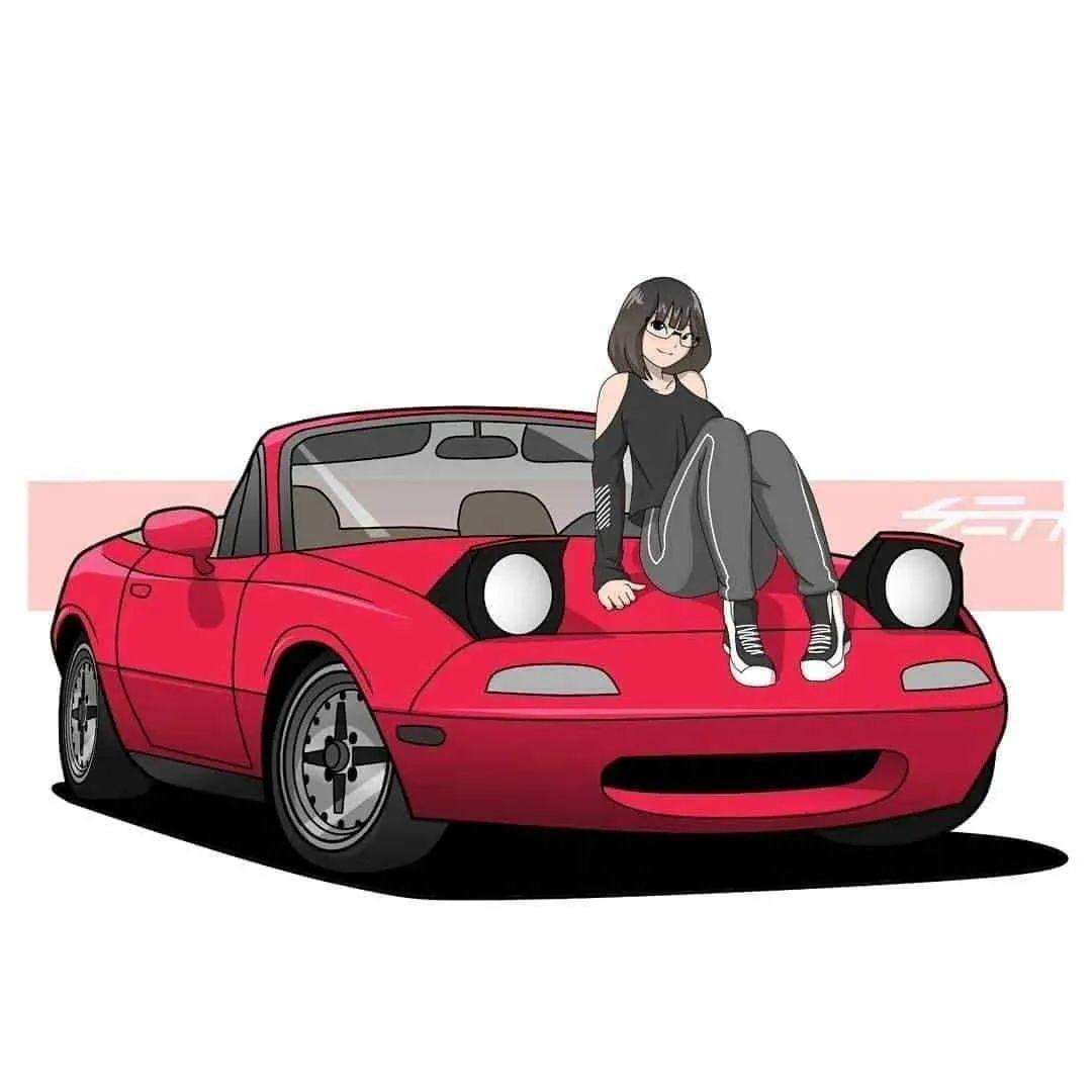 jdm性能跑车与美女更配? jdm经典车型插画,谁说车友不需要女朋友? 有