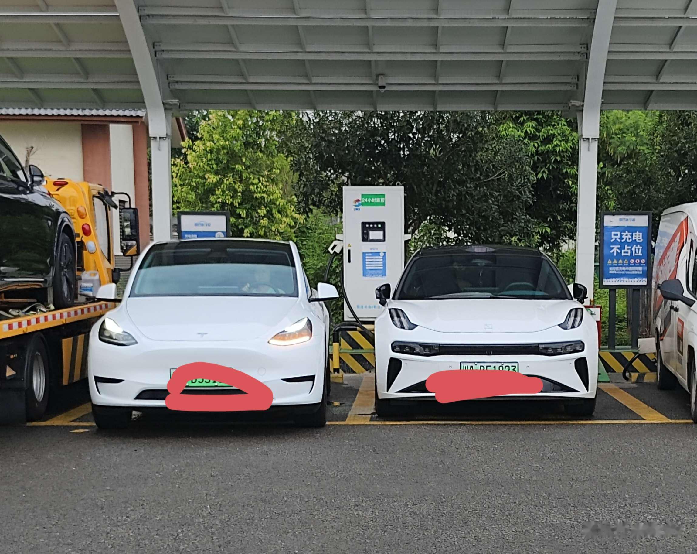 极氪的这个白色,感觉不是特别白,对比一下确实是特斯拉好看一些!