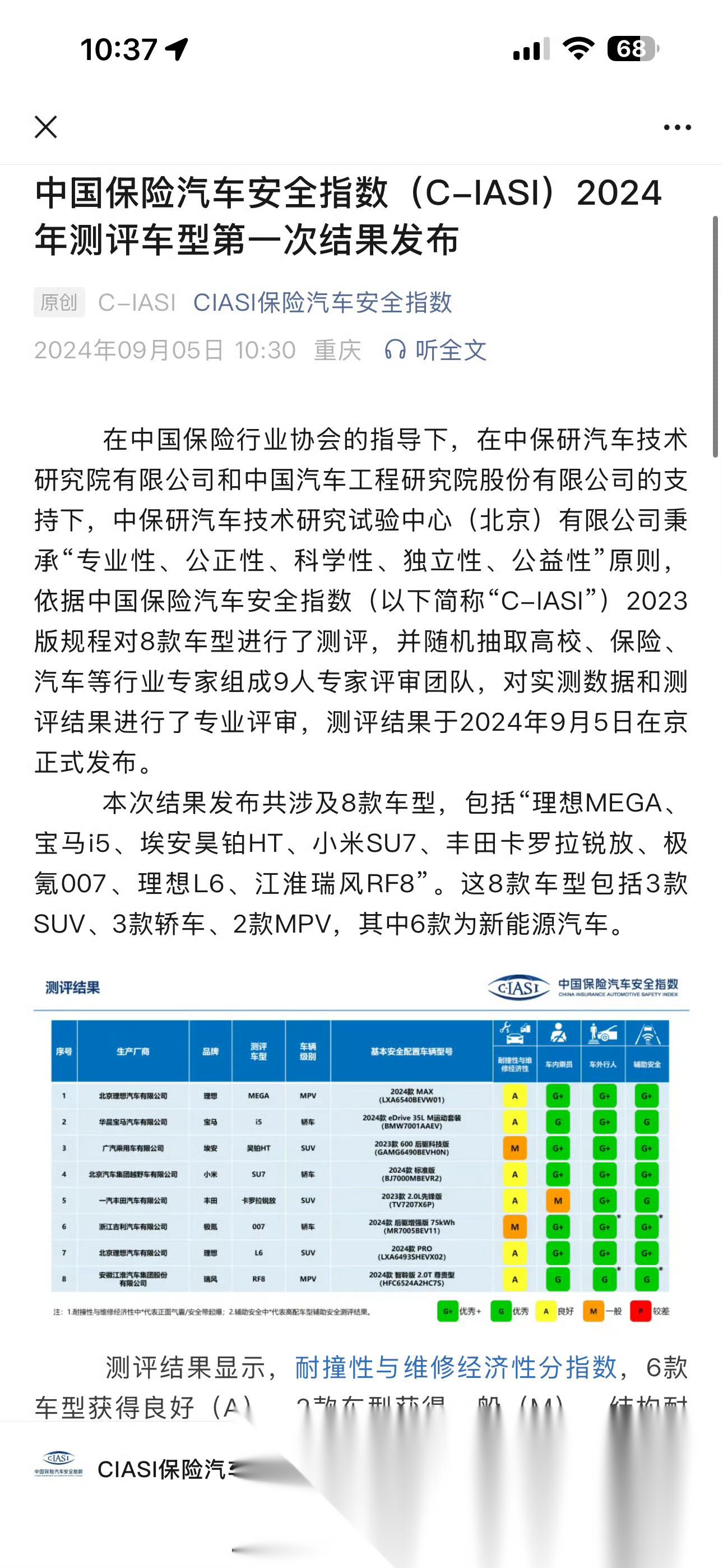 中保研最新测试标准下的第一批车碰撞成绩出炉了 #理想mega##理想l6