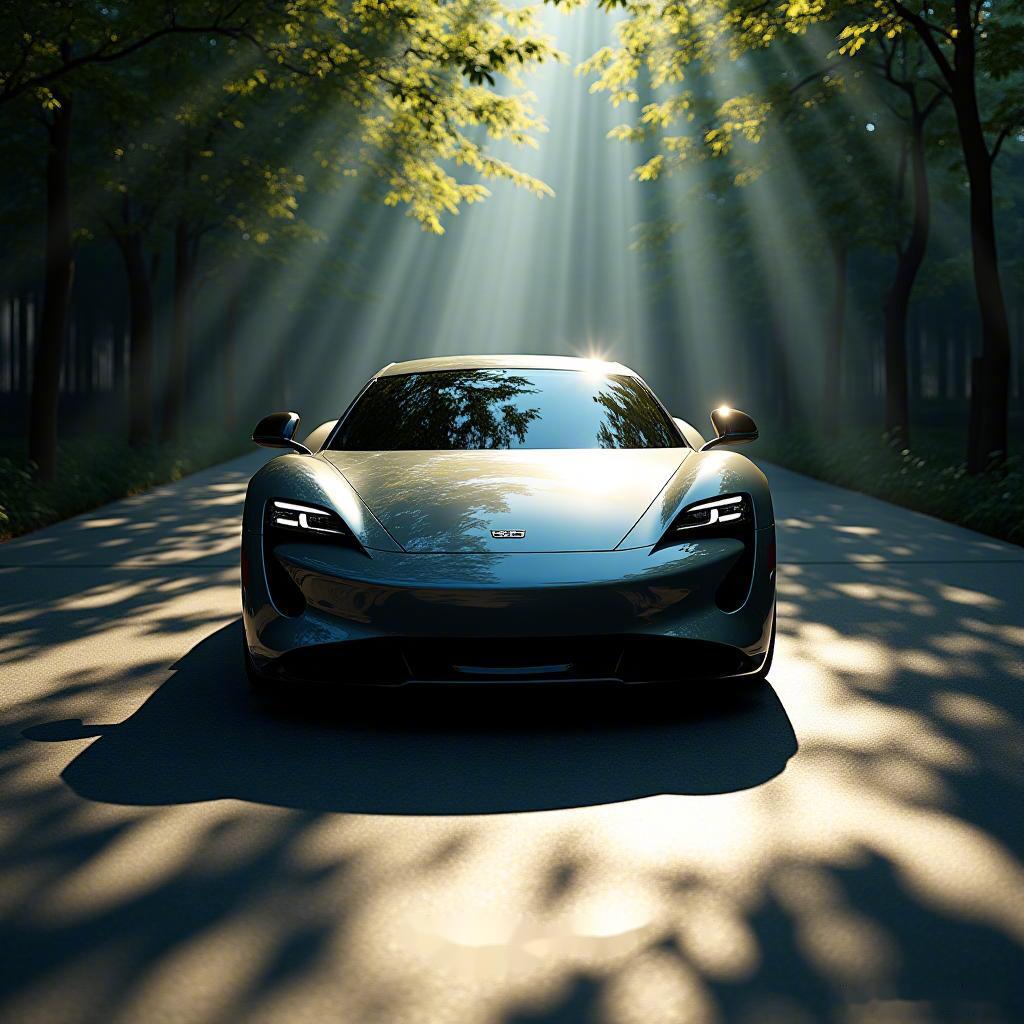 在光影交错的艺术场景中,一辆现代汽车不仅仅是一种交通工具,更是流线