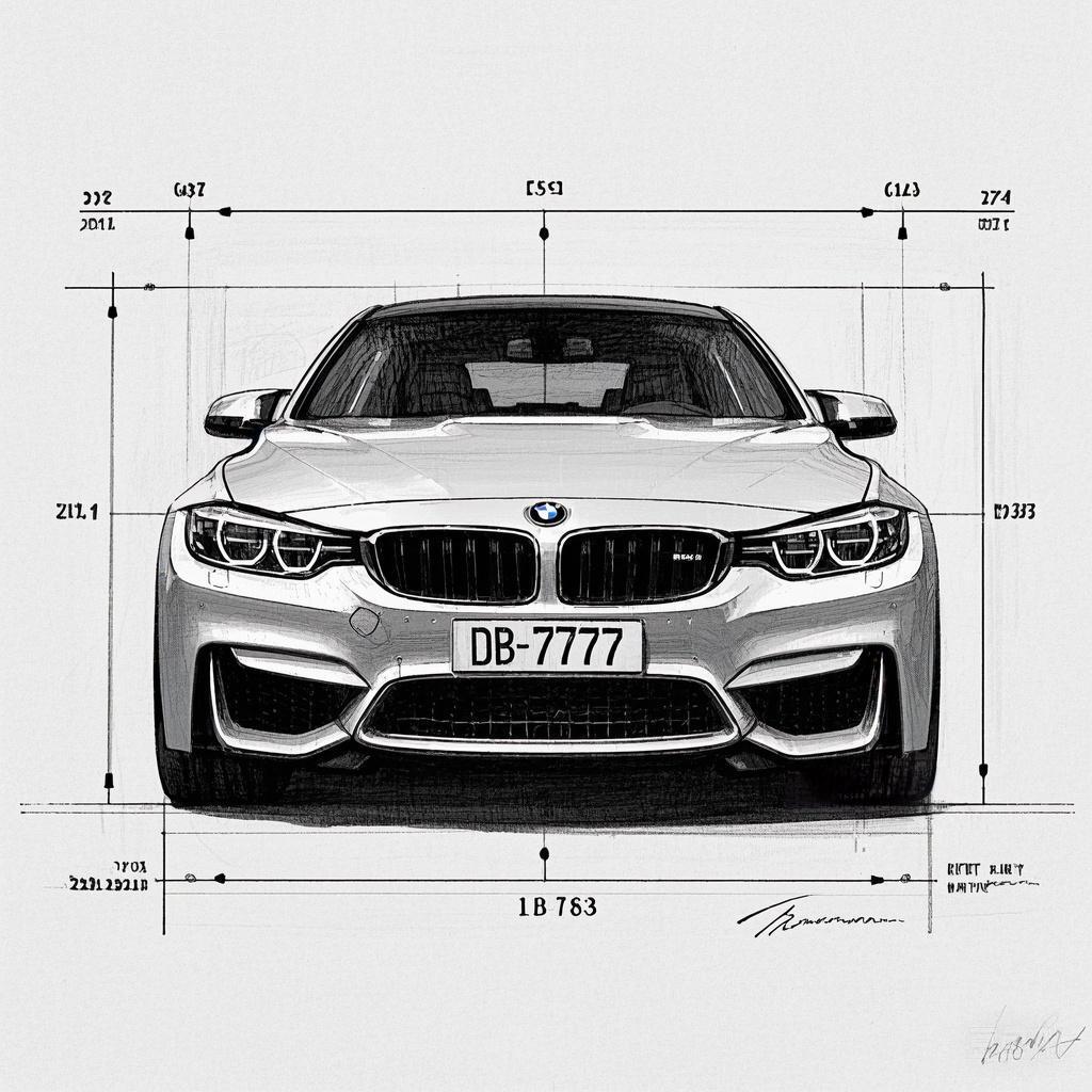 宝马m4|线条之美|铅笔插画