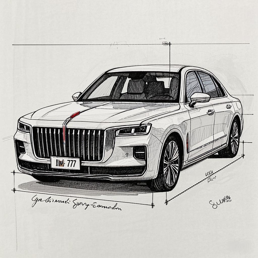 红旗h9|线条之美|铅笔插画