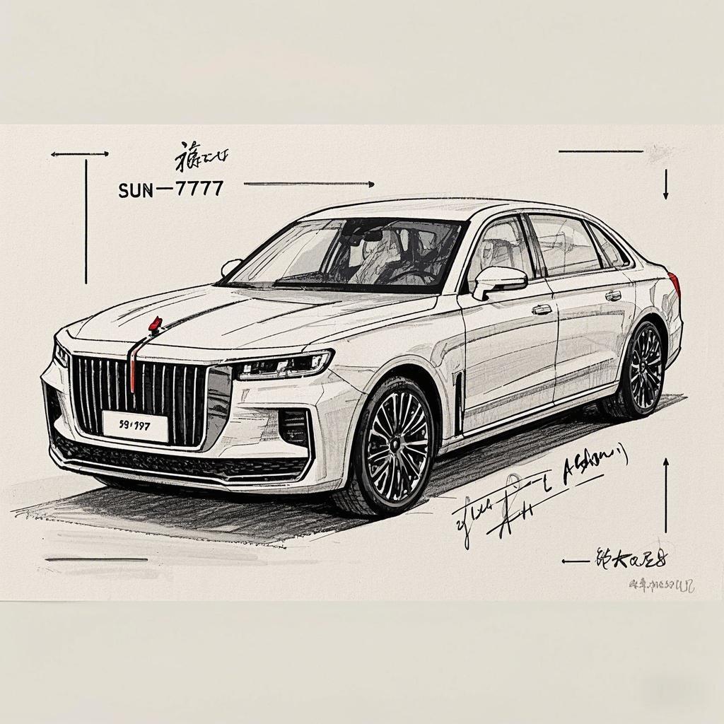 红旗h9|线条之美|铅笔插画