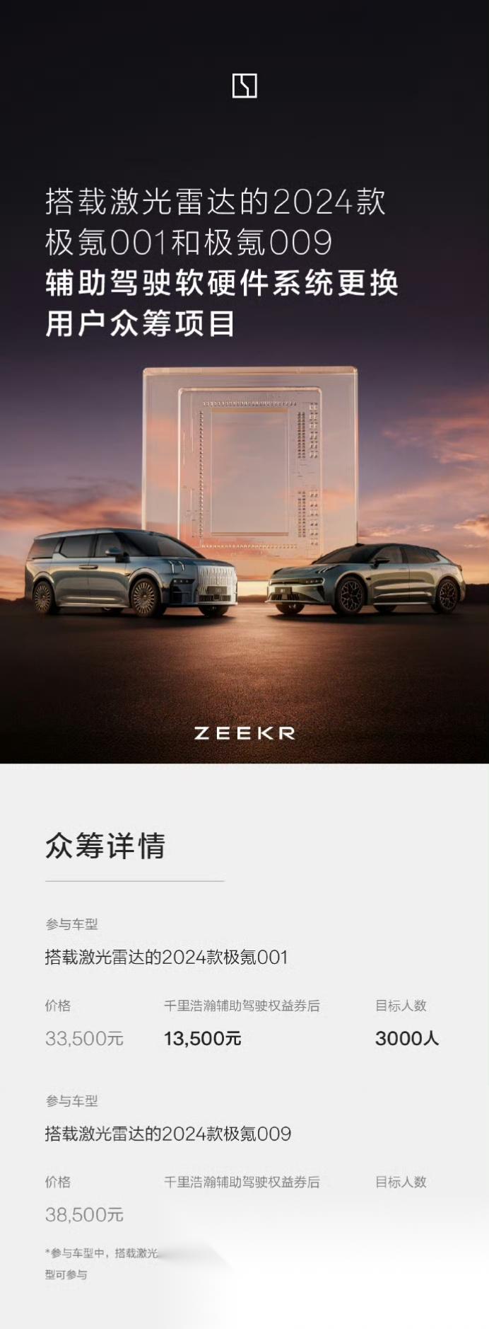 极氪启动24款极氪001和极氪009辅助驾驶软硬件系统更换众筹。升级后老款车型算_ZEEKR 001社区_易车社区