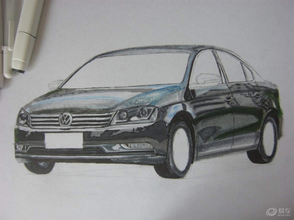 【我爱画汽车】2015款迈腾,老帕萨特的兄弟车