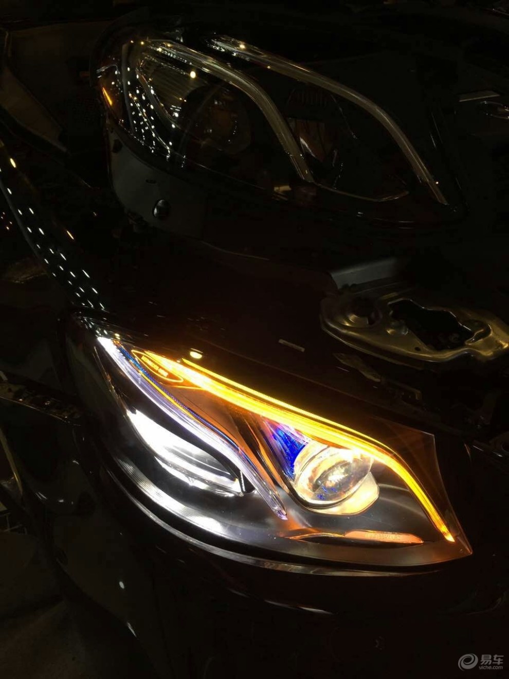 【新e改几何大灯当遇到来车时,84颗led可独立调节】_奔驰e级社区图片